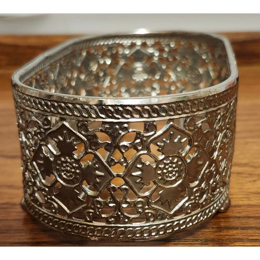Vintage Silver Tone Filigree Oval Basket Decorative Metal Vanity Caddy 6 Inch
